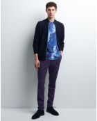 T-Shirt slim 100% Coton Bio Tcoraux à fleurs bleu indigo