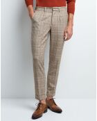 Pantalon droit Mdoku à carreaux beige kaki