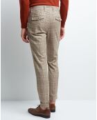 Pantalon droit Mdoku à carreaux beige kaki