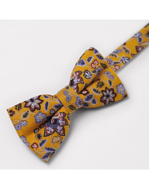 Noeud Papillon 100% Laine Sjasmine à fleurs jaune moutarde
