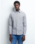 Chemise slim Clara à fleurs bleu gris