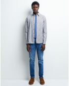 Chemise slim Clara à fleurs bleu gris