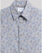 Chemise slim Clara à fleurs bleu gris