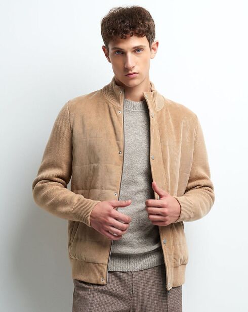 Gilet bimatière velours côtelé Pkart beige automne