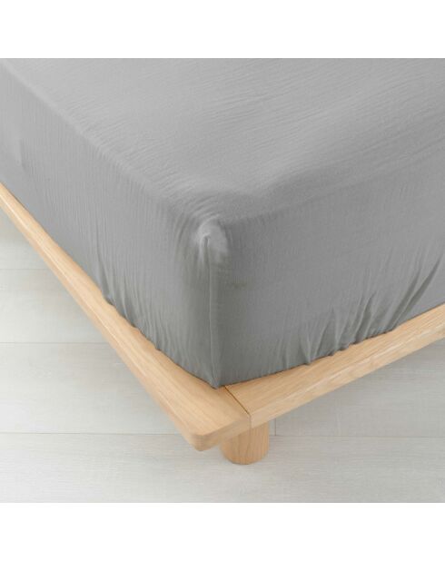 Drap Housse Angelia Gaze de Coton bonnet 30 cm gris