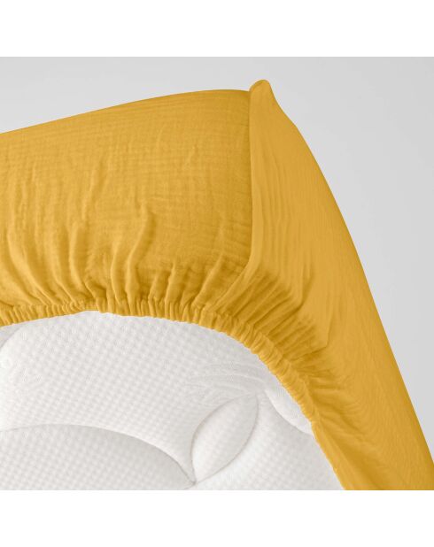 Drap Housse Angelia Gaze de Coton bonnet 30 cm jaune