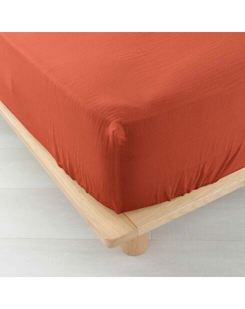Drap Housse Angelia Gaze de Coton bonnet 30 cm terracotta