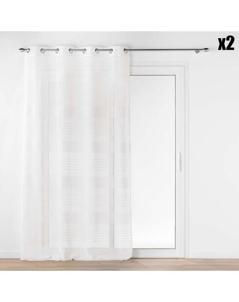 2 ojales Janice White con efecto lino, efecto lino, color blanco, 140 x 240 cm