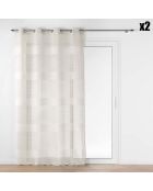 Lino tejido Janice con 2 ojales, efecto lino blanco, 140 x 240 cm