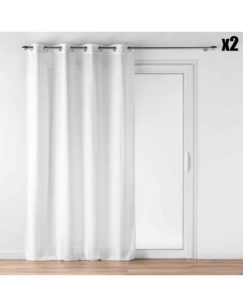 2 paños Loulaine con ojales con efecto lana blanca, 140 x 240 cm