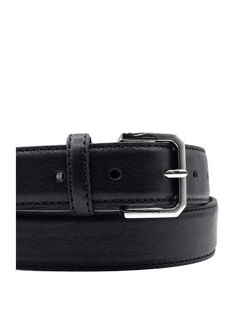 Ceinture femme en Cuir bord surpiques noire