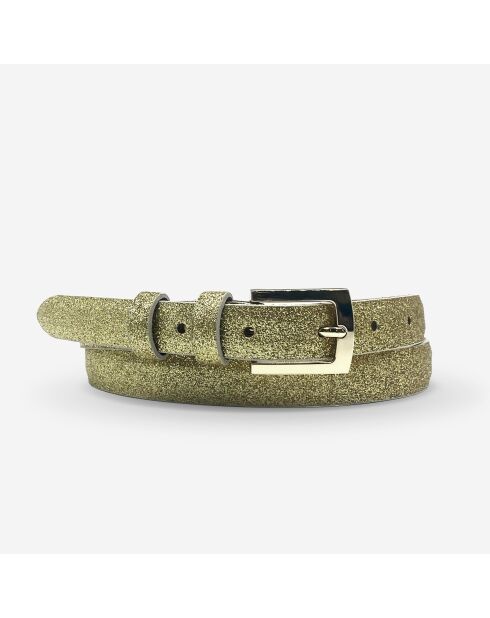 Ceinture femme en Cuir métallique pailleté dorée