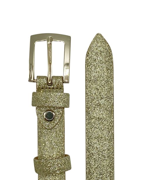 Ceinture femme en Cuir métallique pailleté dorée