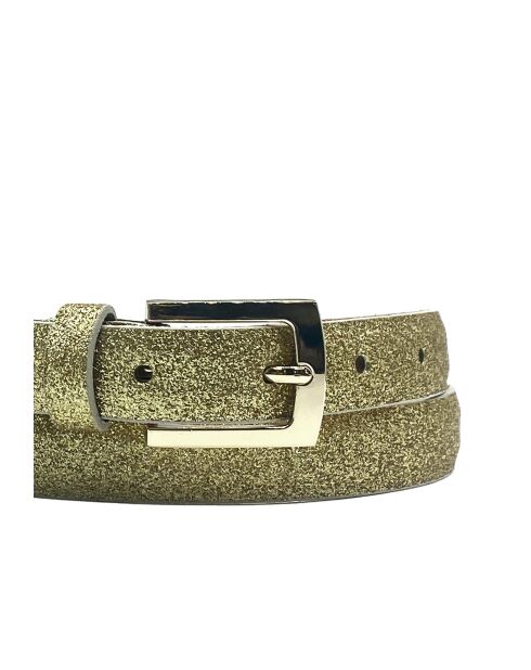 Ceinture femme en Cuir métallique pailleté dorée