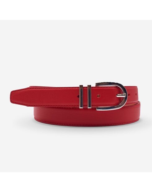 Ceinture femme en Cuir 2 passants argentés rouge