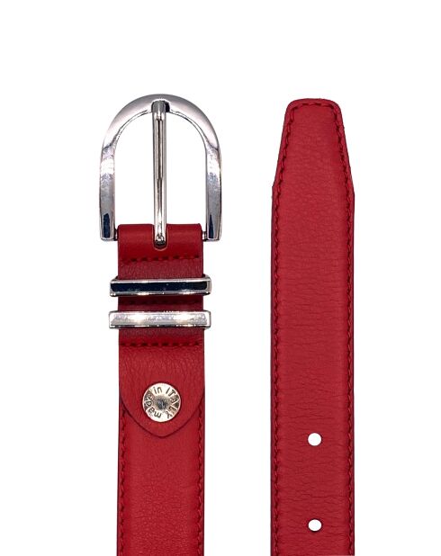 Ceinture femme en Cuir 2 passants argentés rouge