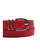 Ceinture femme en Cuir 2 passants argentés rouge