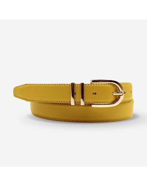 Ceinture femme en Cuir 2 passants argentés moutarde