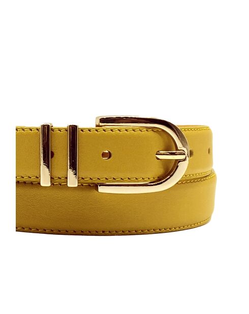 Ceinture femme en Cuir 2 passants argentés moutarde