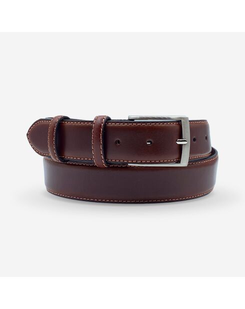 Ceinture homme en Cuir surpique boucle rectangle tabacco