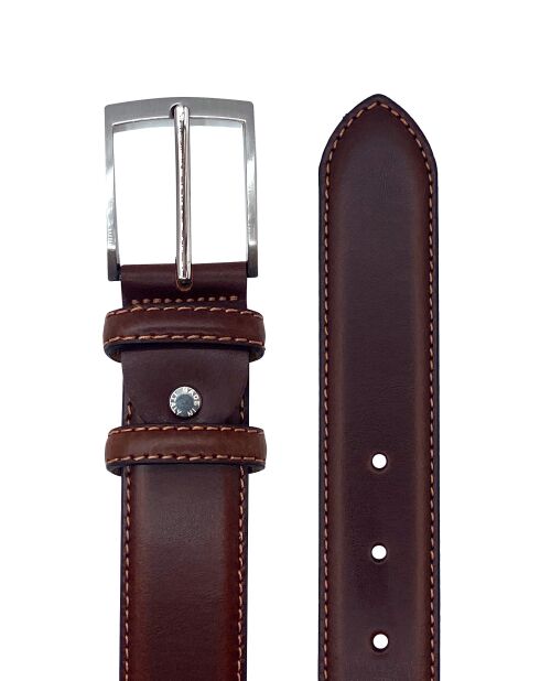 Ceinture homme ville bord surpique boucle rectangle tabacco-Tabacco