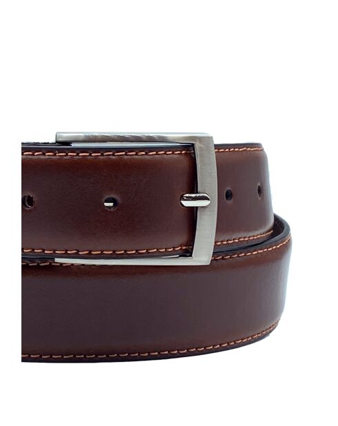 Ceinture homme ville bord surpique boucle rectangle tabacco-Tabacco