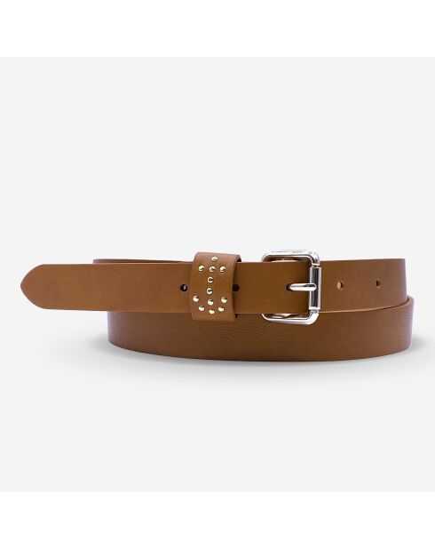 Ceinture femme en Cuir boucle passant studs ancre cognac
