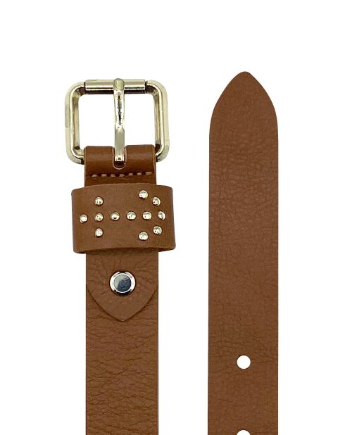 Ceinture à boucle passant clous Marcelline ancre cognac