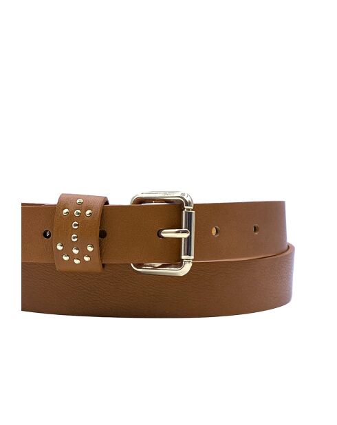 Ceinture à boucle passant clous Marcelline ancre cognac