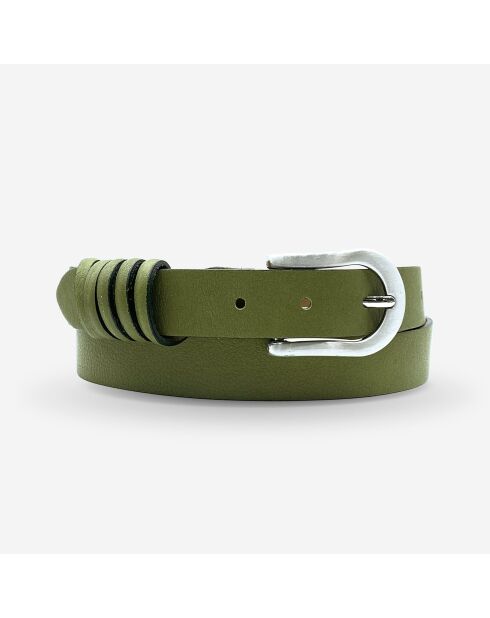 Ceinture femme en Cuir 5 passants verte