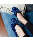 Ballerines en Velours fleurs bleues