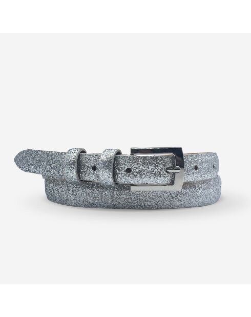 Ceinture femme en Cuir métallique pailleté argentée