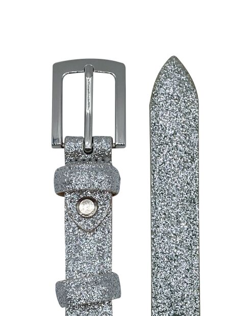 Ceinture femme en Cuir métallique pailleté argentée