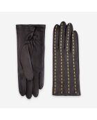 Gants cuir agneau-100% soie-21588SN-brun-vert