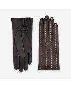 Gants cuir agneau-100% soie-21588SN-brun-jaune