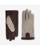 Gants crochet en Coton & Cuir d'Agneau non doublés 21188NF tan
