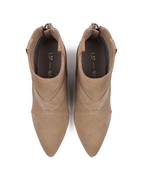 Bottines en Velours de Cuir Feel My Needs beiges