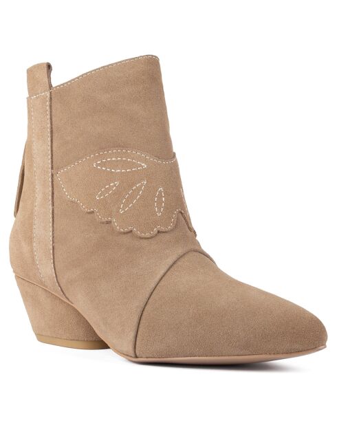 Bottines en Velours de Cuir Feel My Needs beiges