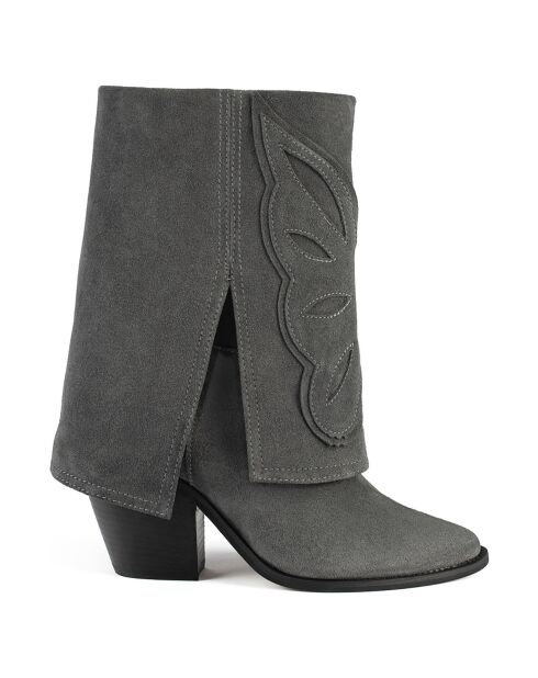 Bottines en Velours de Cuir Hundred Dollar Bill grises - Talon 9 cm