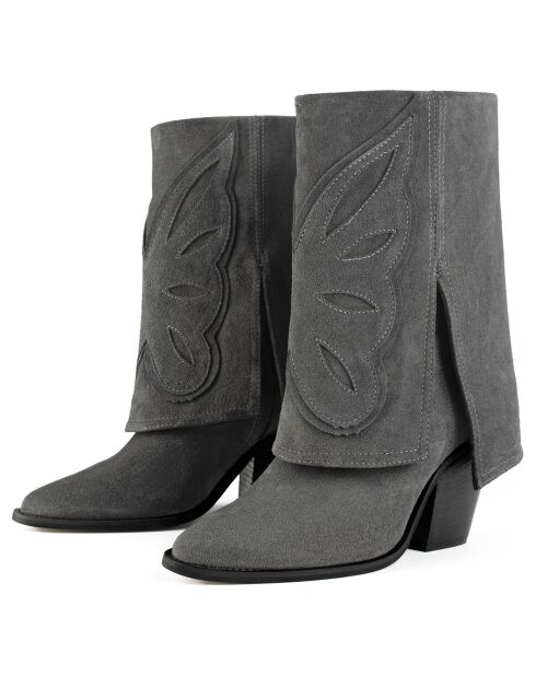 Bottines en Velours de Cuir Hundred Dollar Bill grises - Talon 9 cm