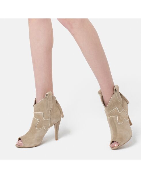 Bottines en Velours de Cuir Head Over Heels beiges - Talon 10 cm