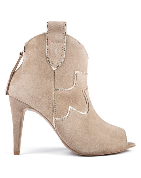 Bottines en Velours de Cuir Head Over Heels beiges - Talon 10 cm