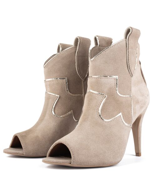 Bottines en Velours de Cuir Head Over Heels beiges - Talon 10 cm