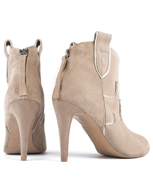 Bottines en Velours de Cuir Head Over Heels beiges - Talon 10 cm