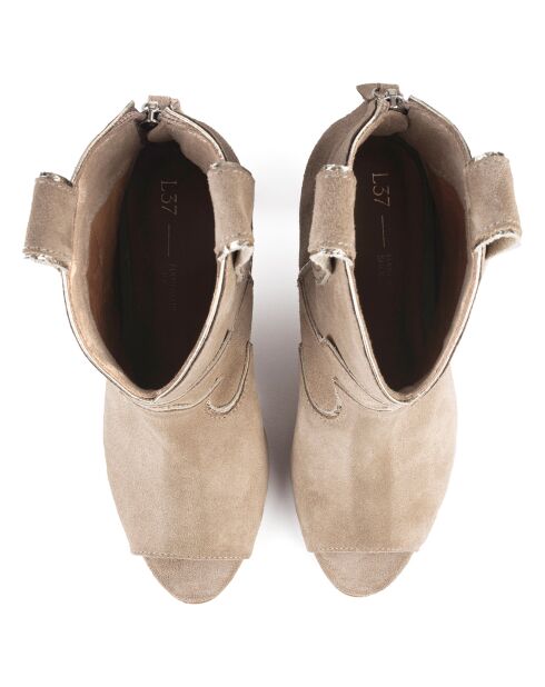 Bottines en Velours de Cuir Head Over Heels beiges - Talon 10 cm