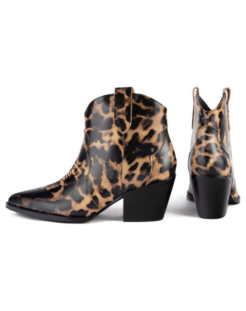Bottines en Velours de Cuir Nevada léopard - Talon 7 cm
