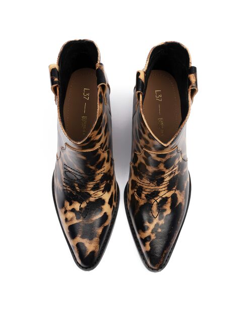 Bottines en Velours de Cuir Nevada léopard - Talon 7 cm