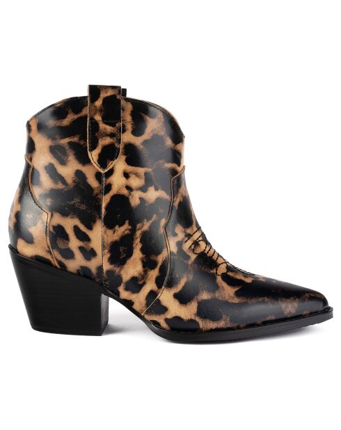 Bottines en Velours de Cuir Nevada léopard - Talon 7 cm