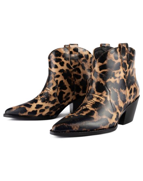Bottines en Velours de Cuir Nevada léopard - Talon 7 cm