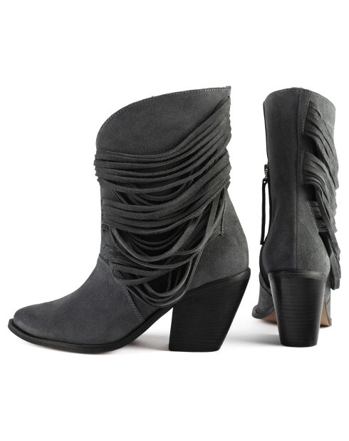 Bottines en Velours de Cuir One Of The Girls grises - Talon 9 cm